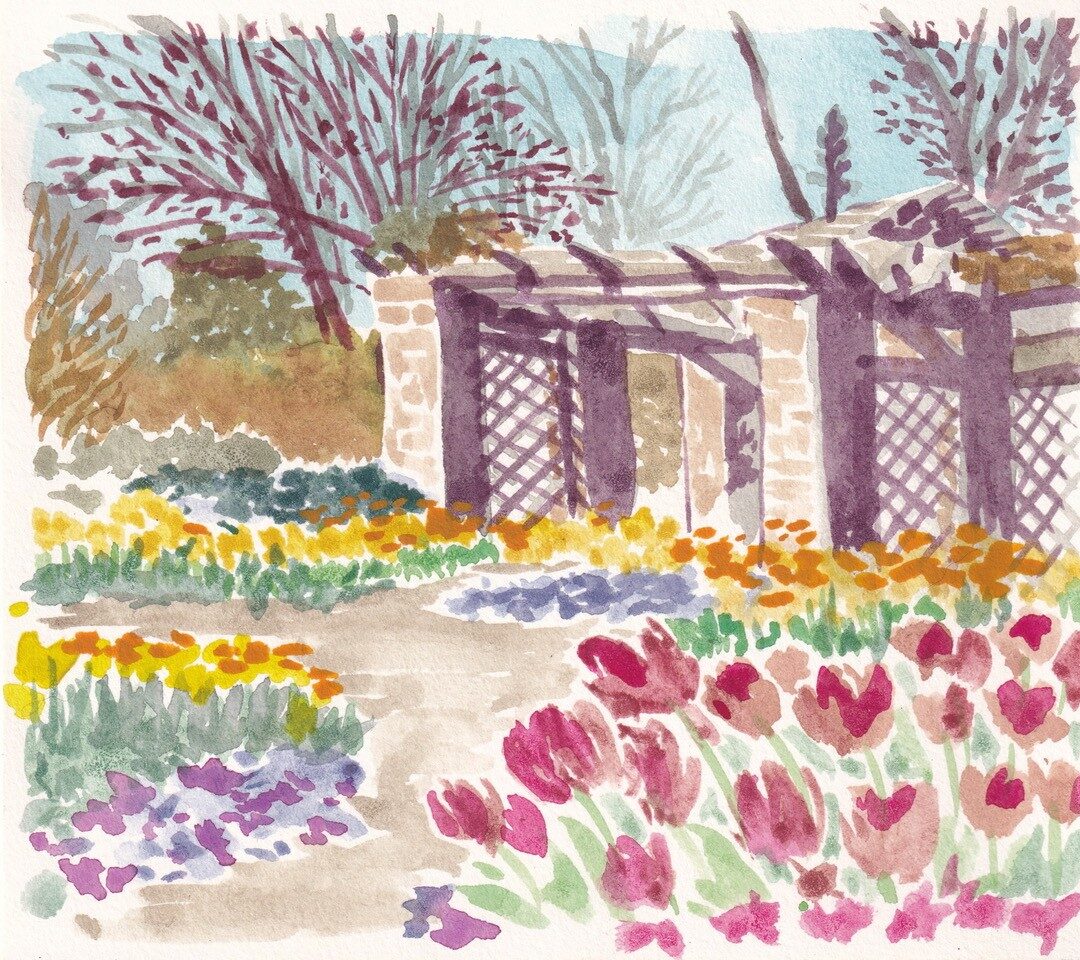 En Plein Air Watercolor: Oval Rose Garden